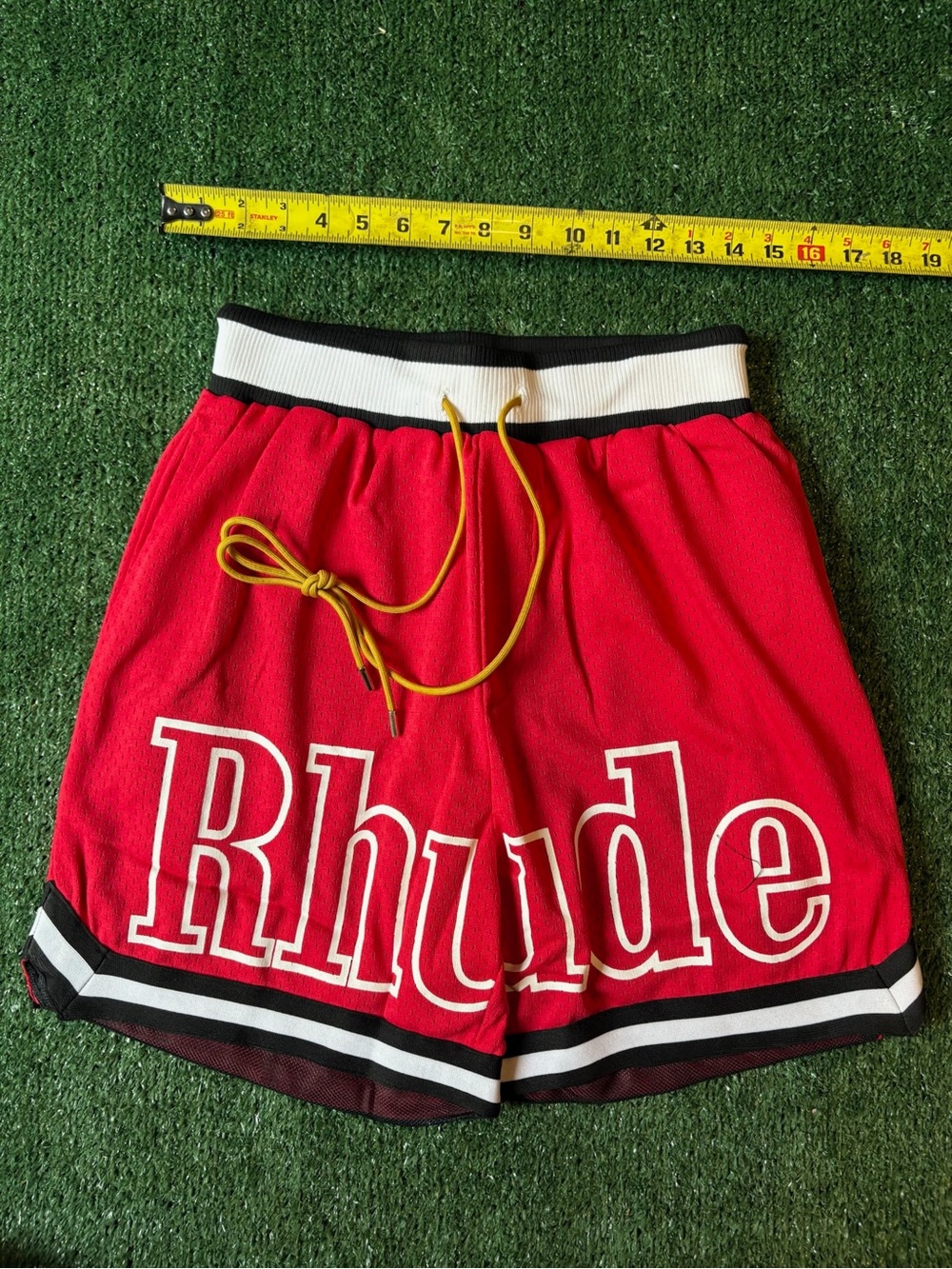 Rhude Red Athletic Mesh Shorts with Black & White Trim - Picture 9 of 9